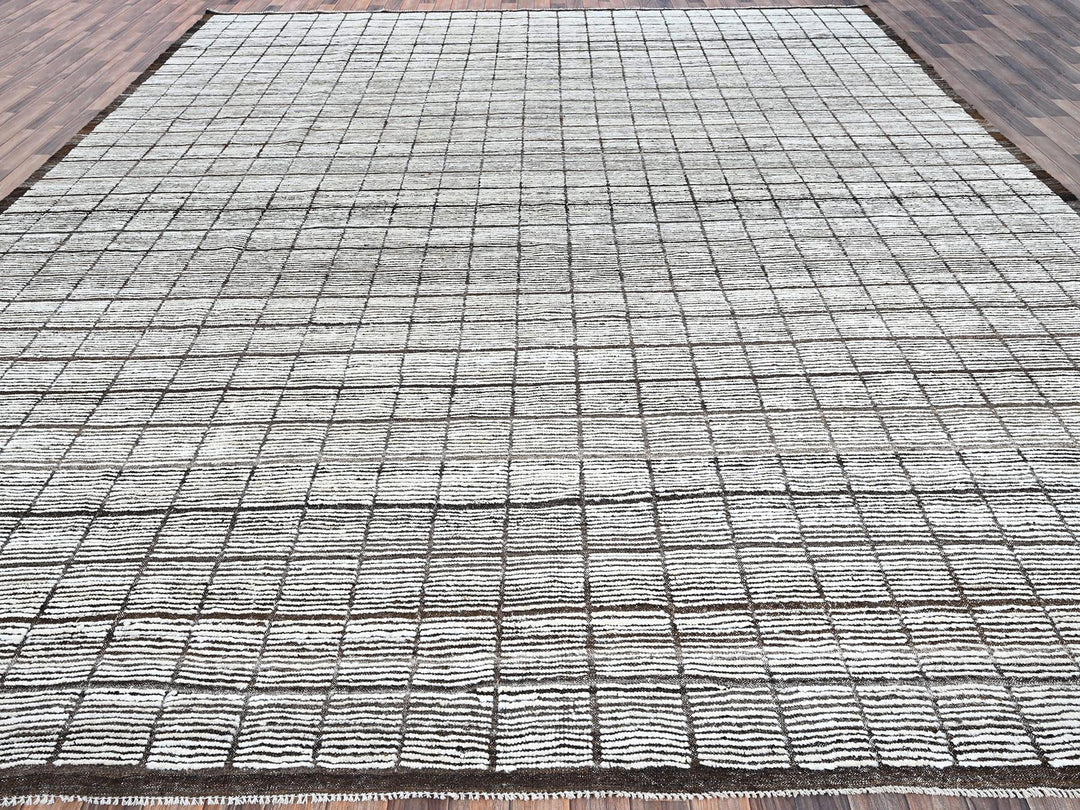 12'6" x 14'11" New Hand Knotted Ivory Wool Rectangle Oriental Rug - MOA1021375