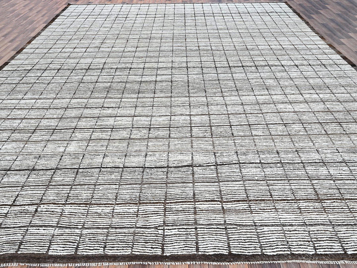12'6" x 14'11" New Hand Knotted Ivory Wool Rectangle Oriental Rug - MOA1021375