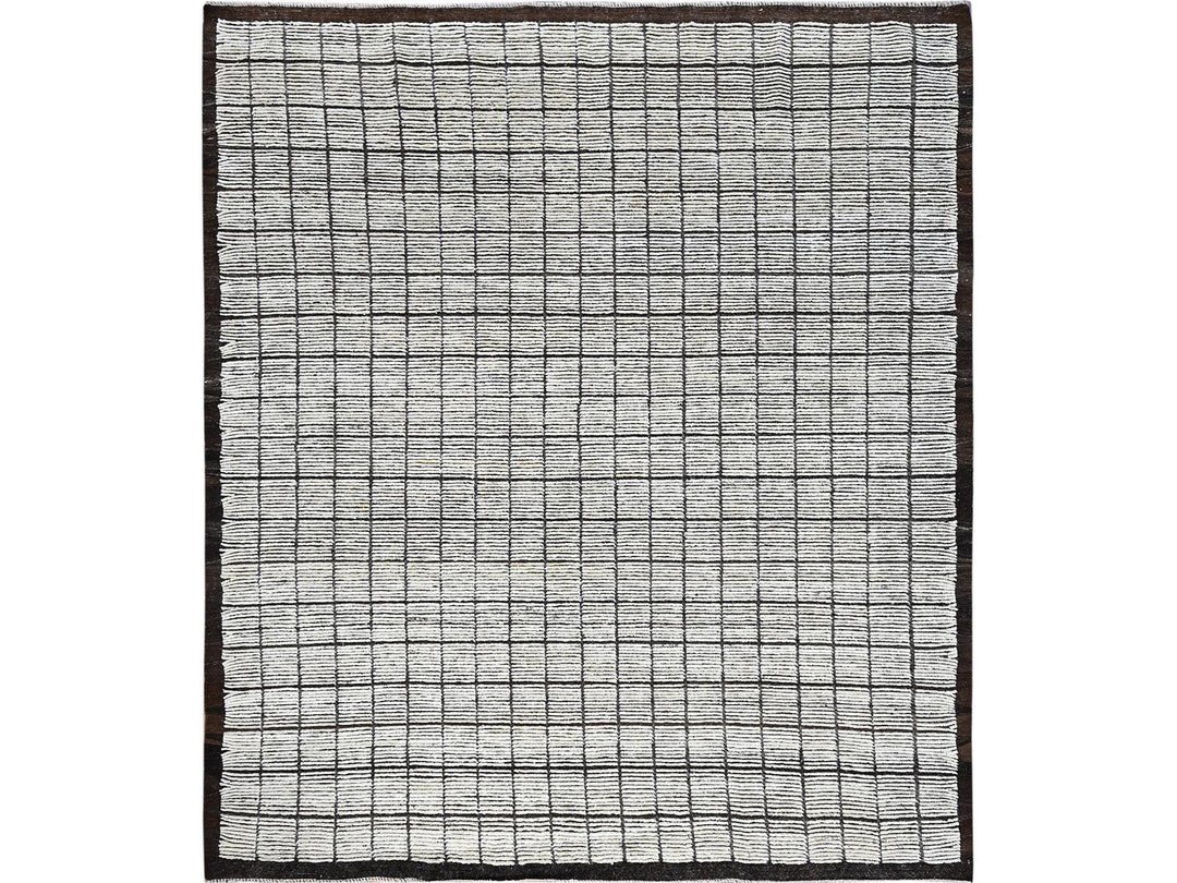 8'4" x 9'10" New Hand Knotted Ivory Wool Rectangle Oriental Rug - MOA1021377
