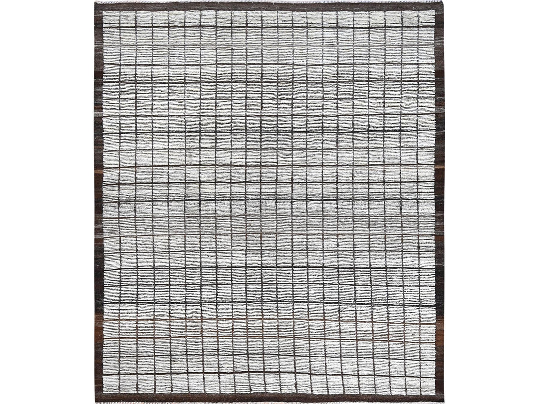 8'9" x 9'10" New Hand Knotted Ivory Wool Rectangle Oriental Rug - MOA1021378