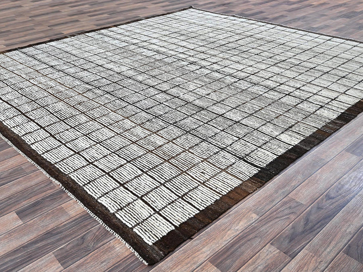 8'9" x 9'10" New Hand Knotted Ivory Wool Rectangle Oriental Rug - MOA1021378