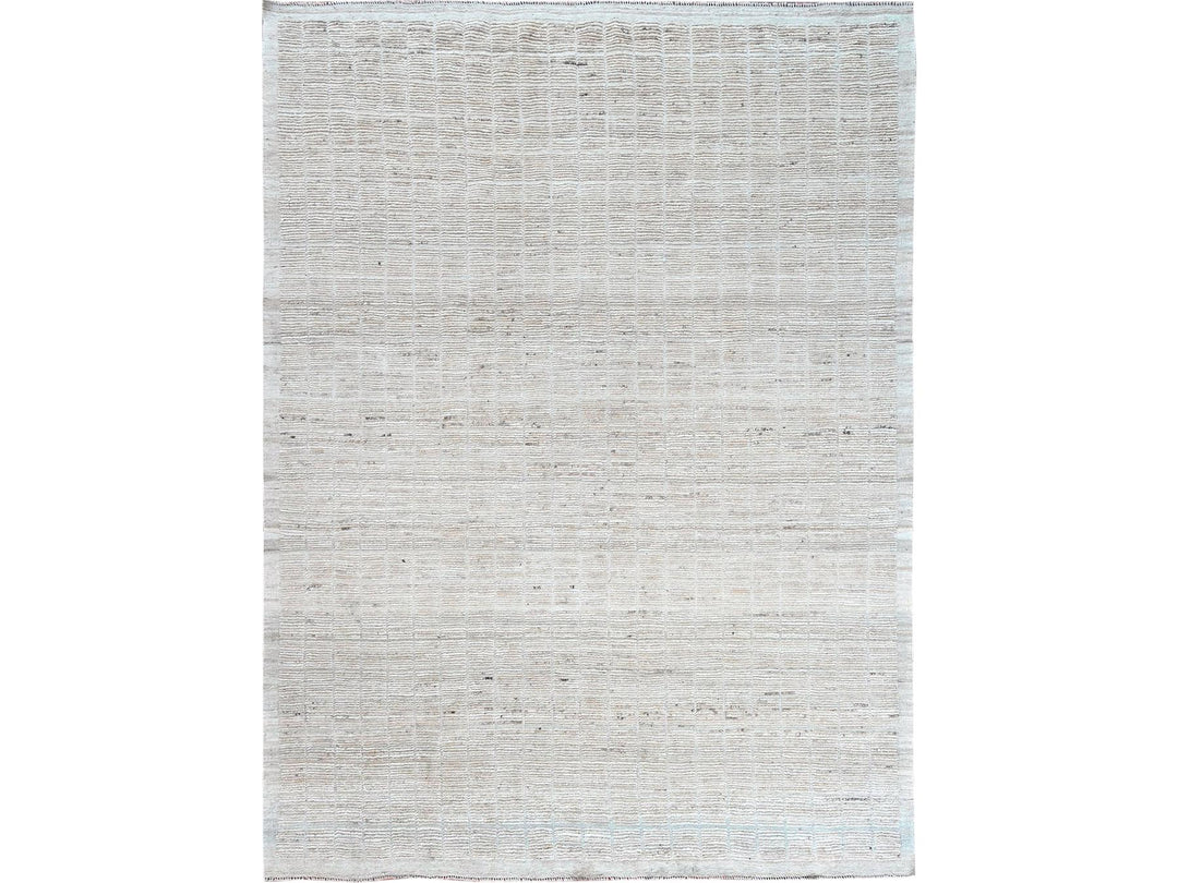 9'1" x 11'11" New Hand Knotted Ivory Wool Rectangle Oriental Rug - MOA1021379