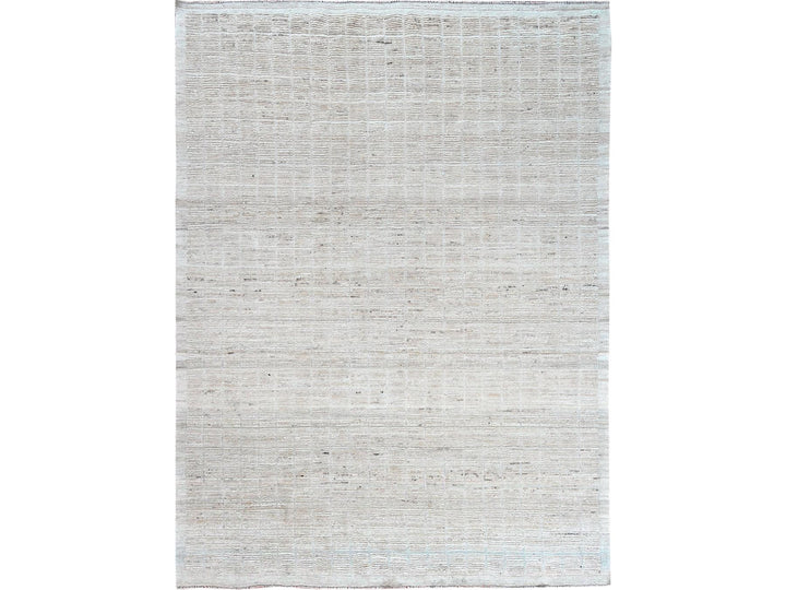 9'1" x 11'11" New Hand Knotted Ivory Wool Rectangle Oriental Rug - MOA1021379