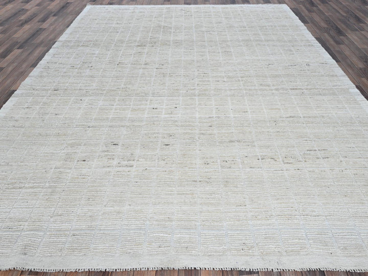 9'1" x 11'11" New Hand Knotted Ivory Wool Rectangle Oriental Rug - MOA1021379