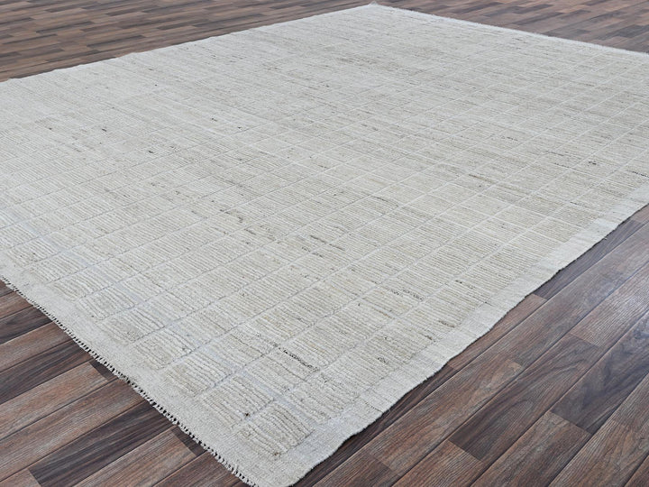 9'1" x 11'11" New Hand Knotted Ivory Wool Rectangle Oriental Rug - MOA1021379