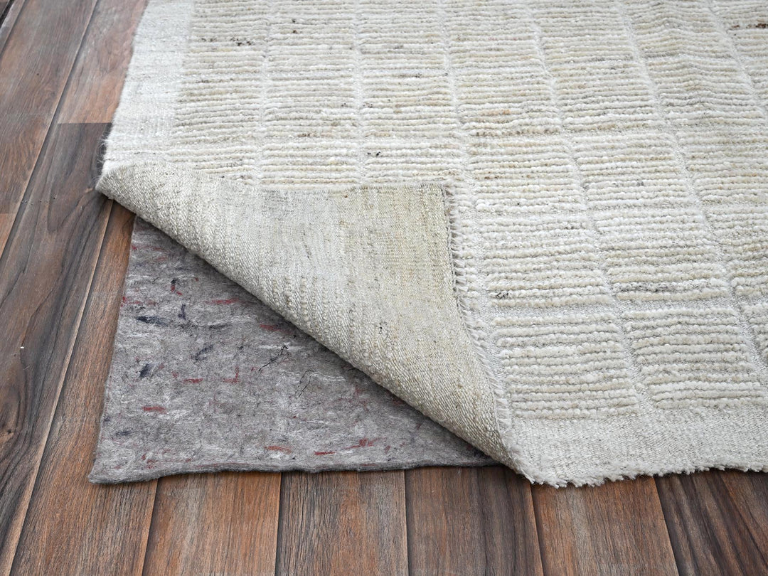 9'1" x 11'11" New Hand Knotted Ivory Wool Rectangle Oriental Rug - MOA1021379