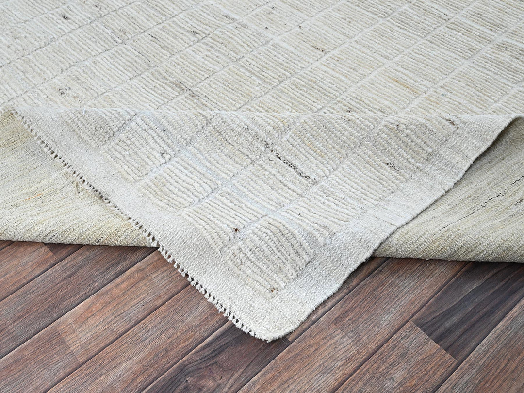 9'1" x 11'11" New Hand Knotted Ivory Wool Rectangle Oriental Rug - MOA1021379