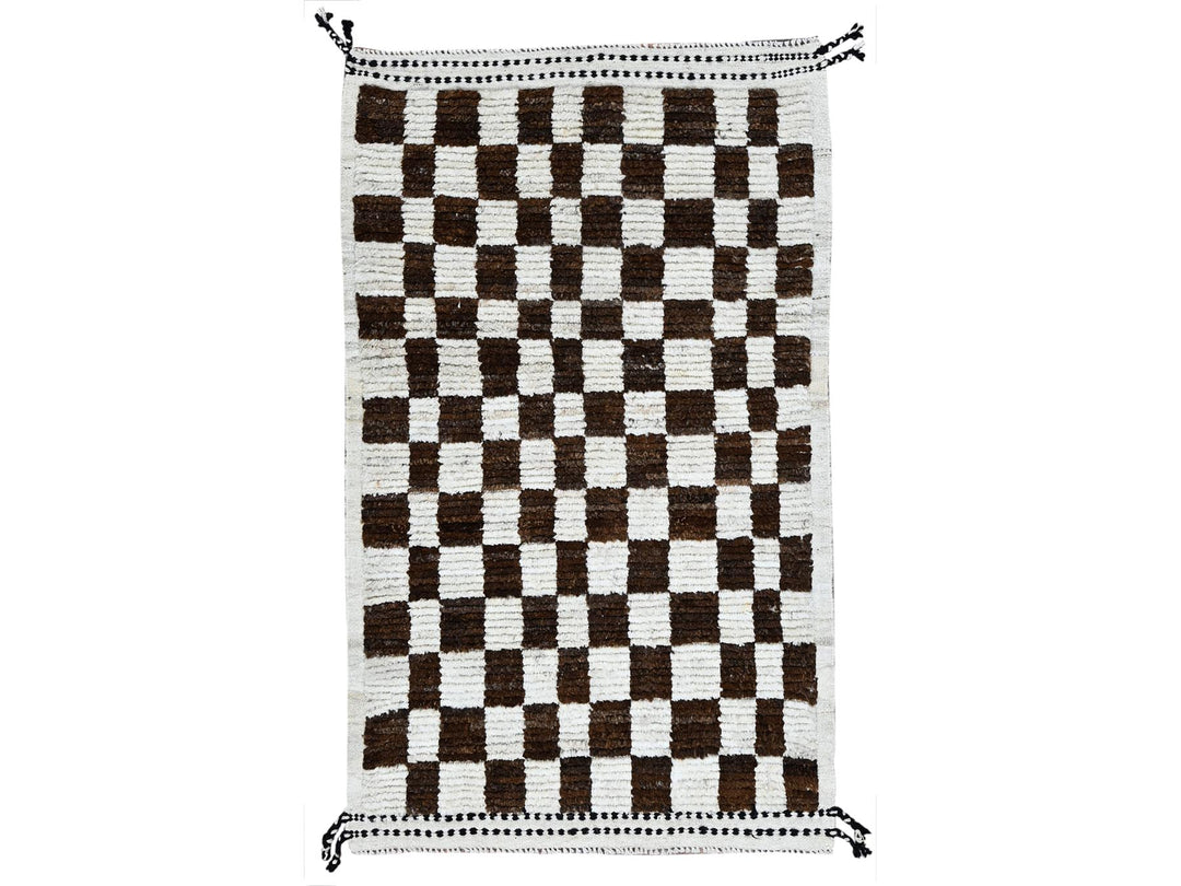 2'10" x 4'9" New Hand Knotted Brown Wool Rectangle Oriental Rug - MOA1021380