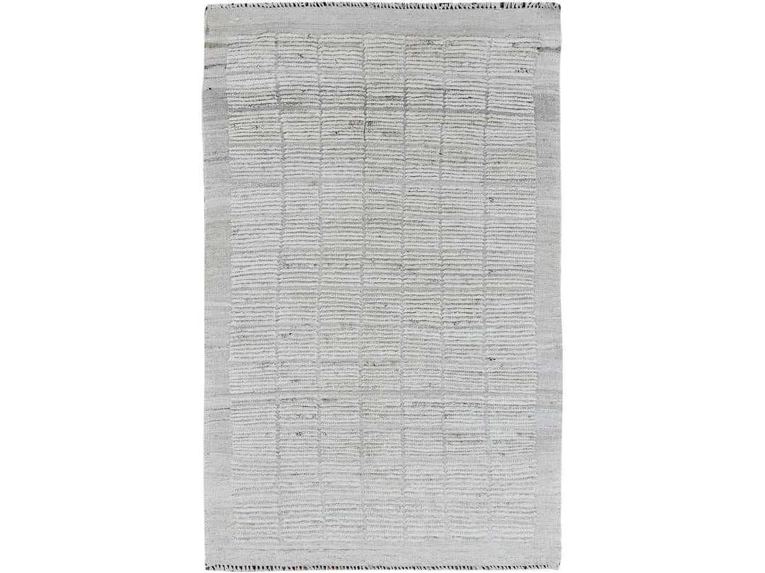2'11" x 4'11" New Hand Knotted Ivory Wool Rectangle Oriental Rug - MOA1021382