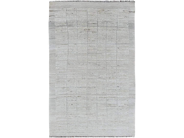 2'11" x 4'11" New Hand Knotted Ivory Wool Rectangle Oriental Rug - MOA1021382