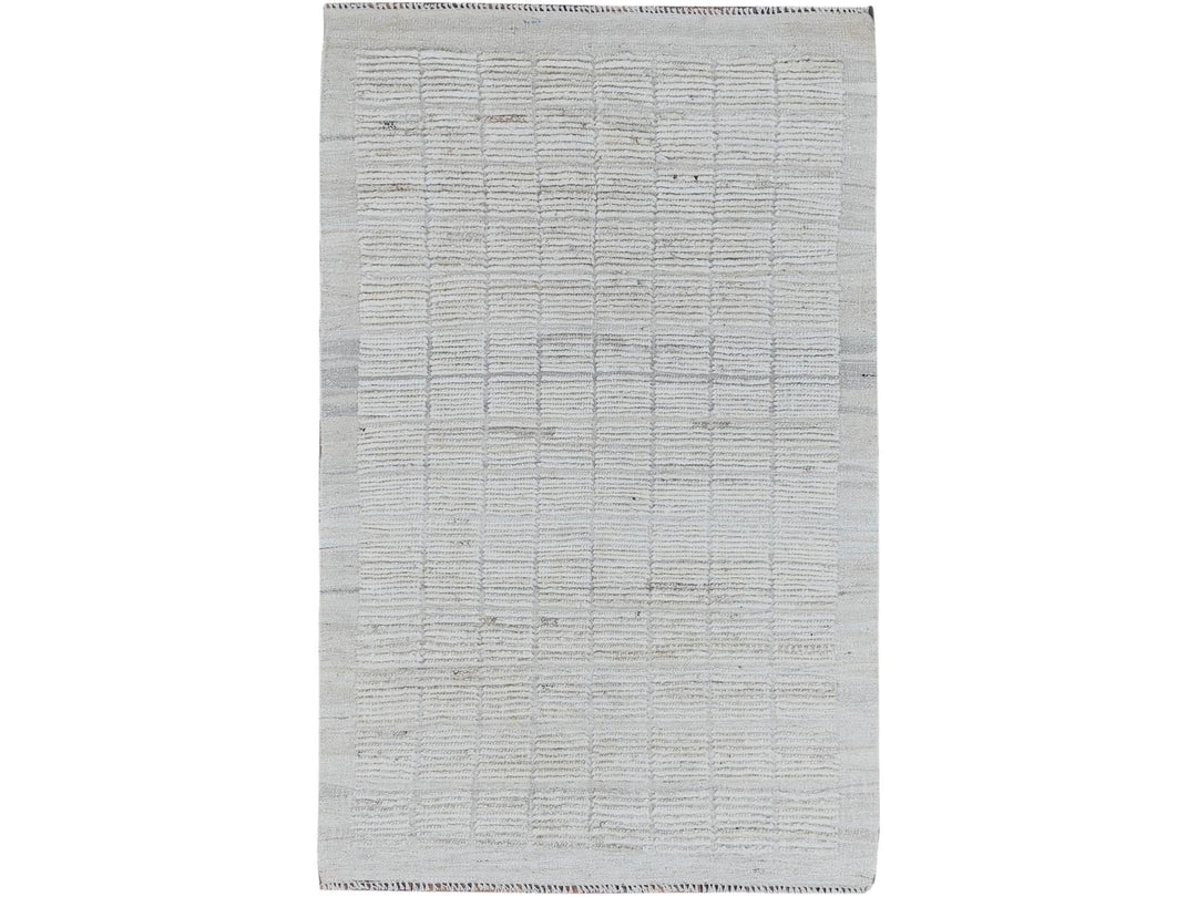 2'11" x 5'0" New Hand Knotted Ivory Wool Rectangle Oriental Rug - MOA1021383