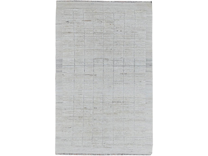 2'11" x 5'0" New Hand Knotted Ivory Wool Rectangle Oriental Rug - MOA1021383