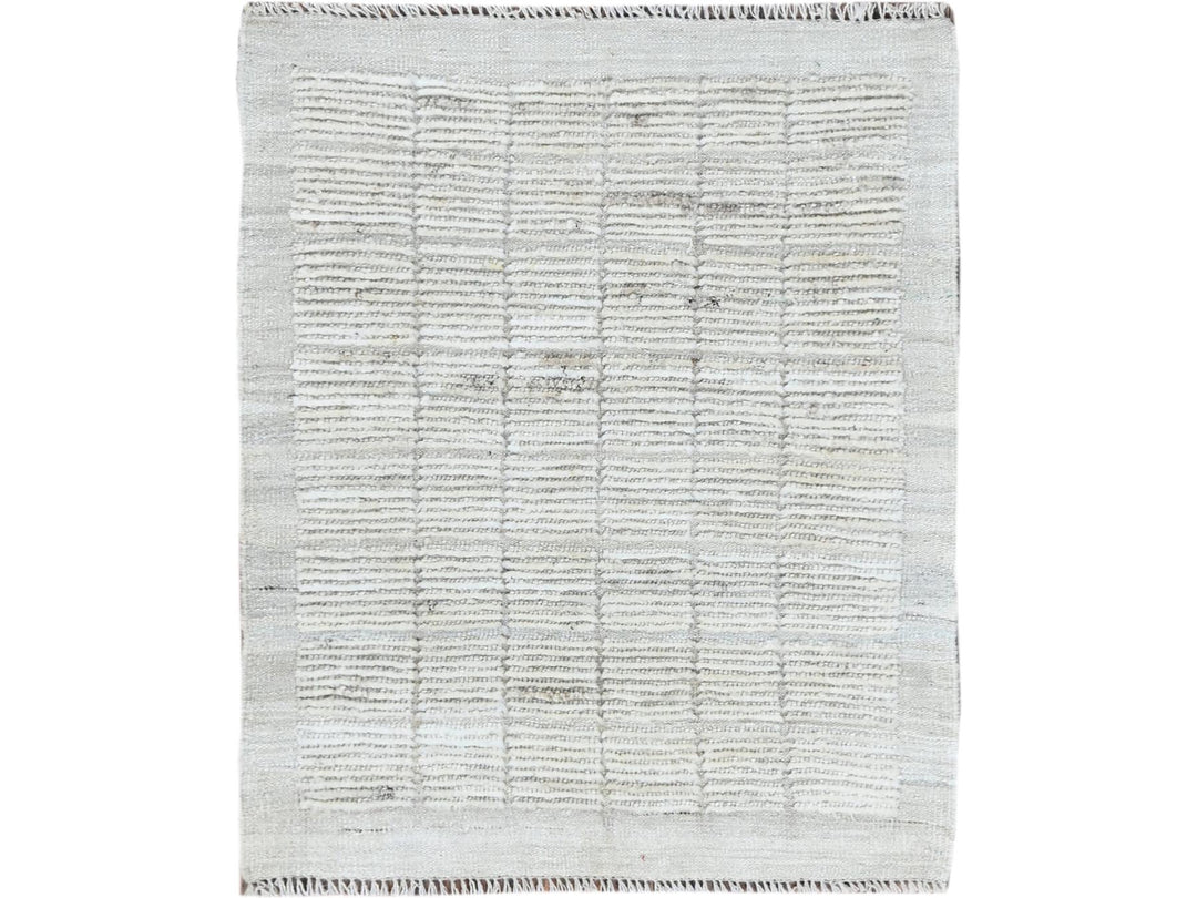 2'4" x 2'11" New Hand Knotted Ivory Wool Rectangle Oriental Rug - MOA1021386