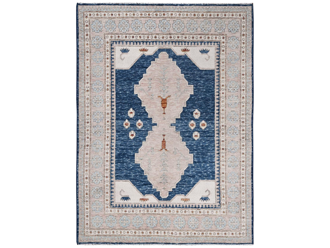 4'11" x 6'10" New Hand Knotted Blue Wool Rectangle Oriental Rug - MOA1021416