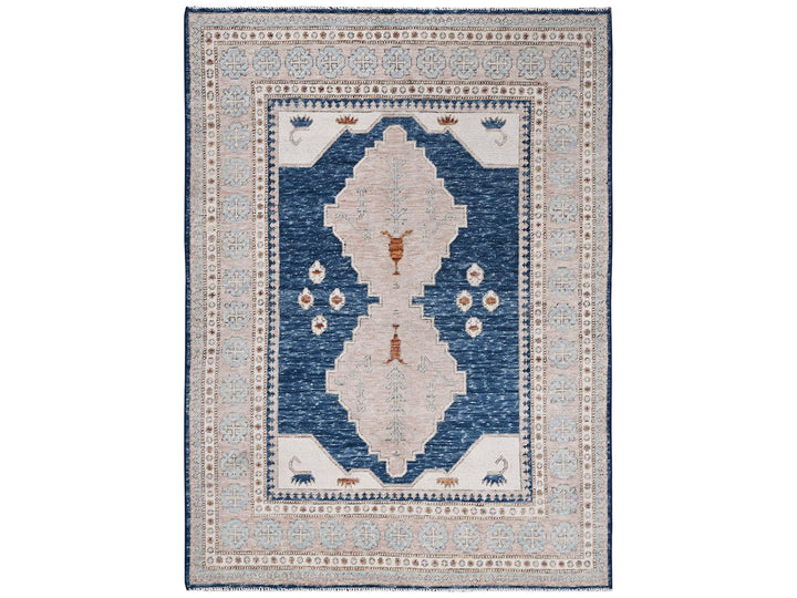 4'11" x 6'10" New Hand Knotted Blue Wool Rectangle Oriental Rug - MOA1021416