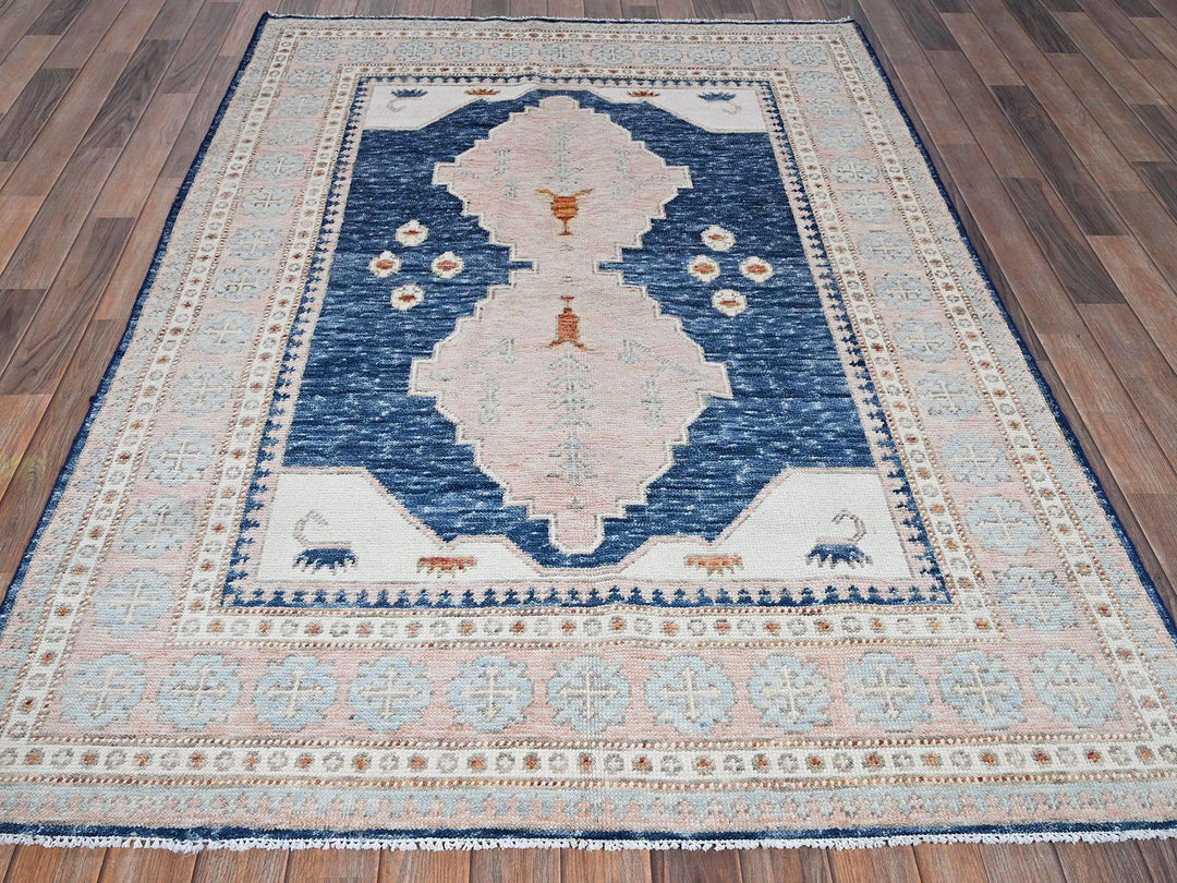 4'11" x 6'10" New Hand Knotted Blue Wool Rectangle Oriental Rug - MOA1021416