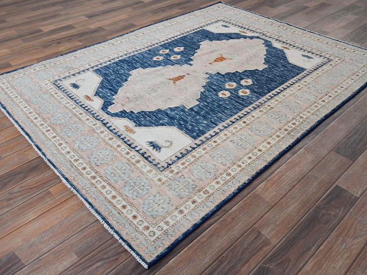 4'11" x 6'10" New Hand Knotted Blue Wool Rectangle Oriental Rug - MOA1021416