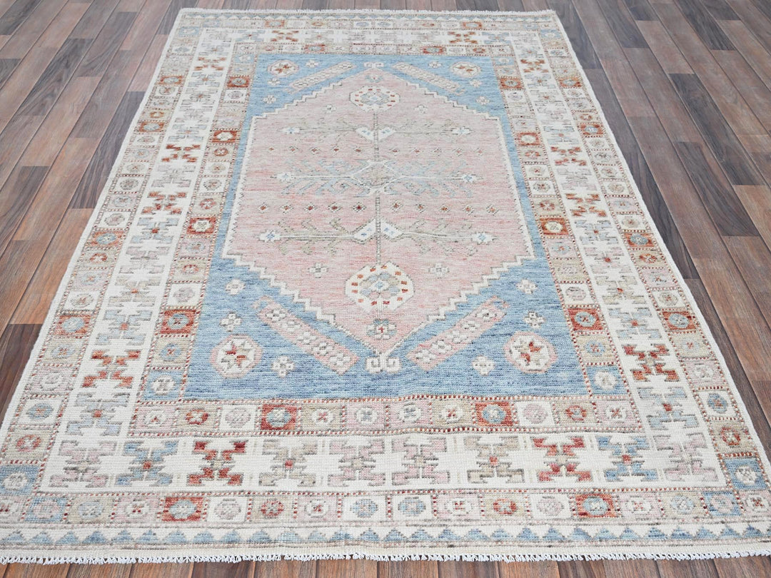 4'6" x 6'9" New Hand Knotted Pink Wool Rectangle Oriental Rug - MOA1021419