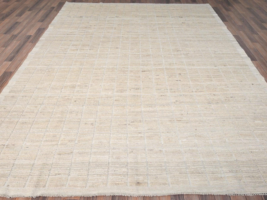8'5" x 10'3" New Hand Knotted Ivory Wool Rectangle Oriental Rug - MOA1021422