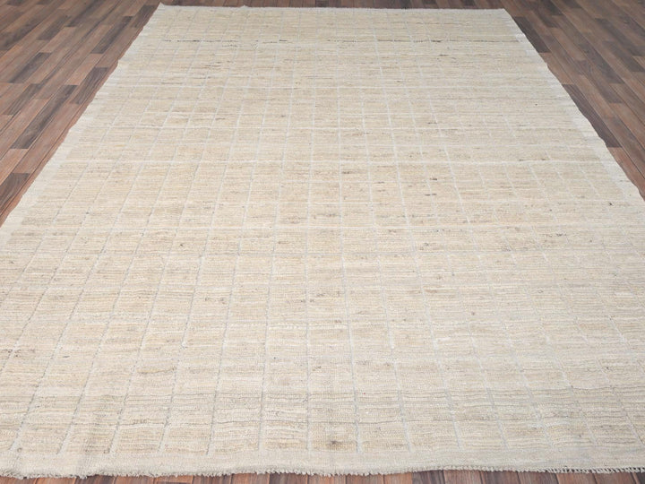 8'5" x 10'3" New Hand Knotted Ivory Wool Rectangle Oriental Rug - MOA1021422