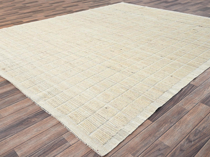 8'5" x 10'3" New Hand Knotted Ivory Wool Rectangle Oriental Rug - MOA1021422
