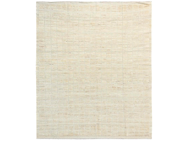 8'1" x 9'10" New Hand Knotted Ivory Wool Rectangle Oriental Rug - MOA1021424