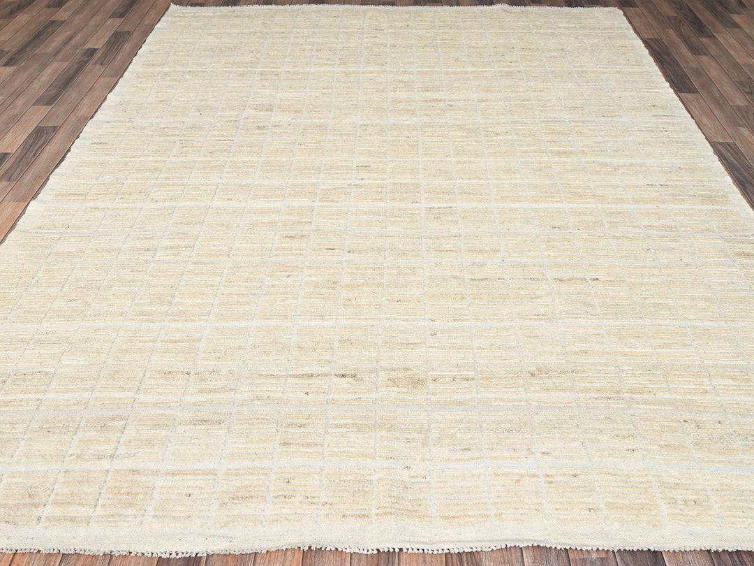 8'1" x 9'10" New Hand Knotted Ivory Wool Rectangle Oriental Rug - MOA1021424