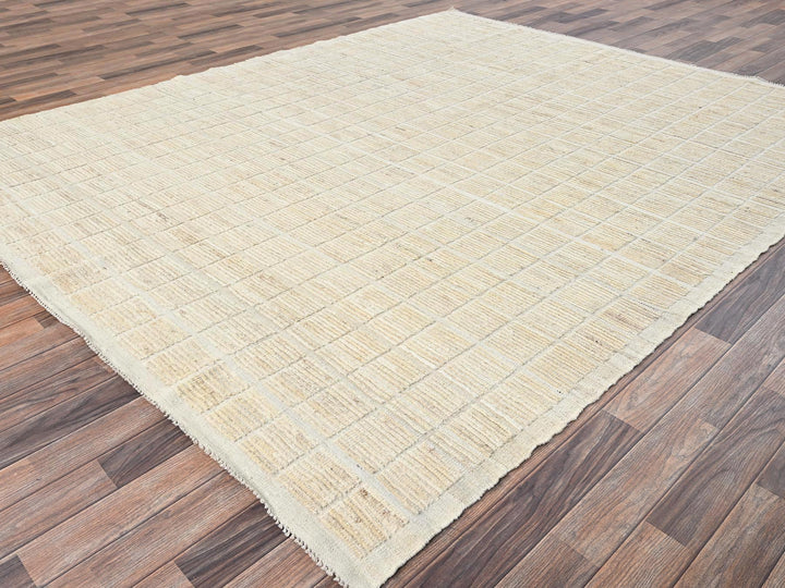 8'1" x 9'10" New Hand Knotted Ivory Wool Rectangle Oriental Rug - MOA1021424