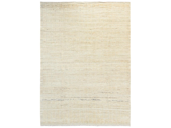 9'1" x 11'9" New Hand Knotted Ivory Wool Rectangle Oriental Rug - MOA1021426