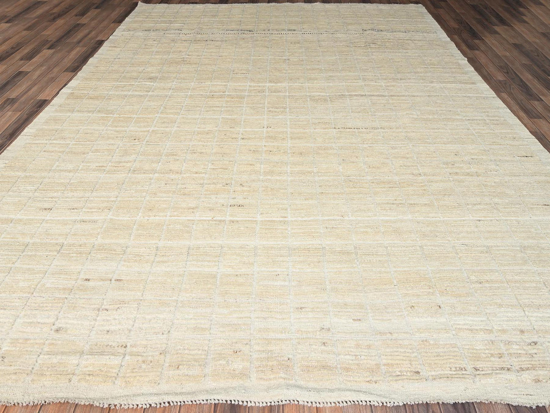 9'1" x 11'9" New Hand Knotted Ivory Wool Rectangle Oriental Rug - MOA1021426