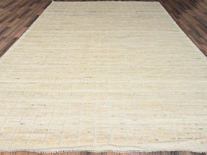 9'1" x 11'9" New Hand Knotted Ivory Wool Rectangle Oriental Rug - MOA1021426