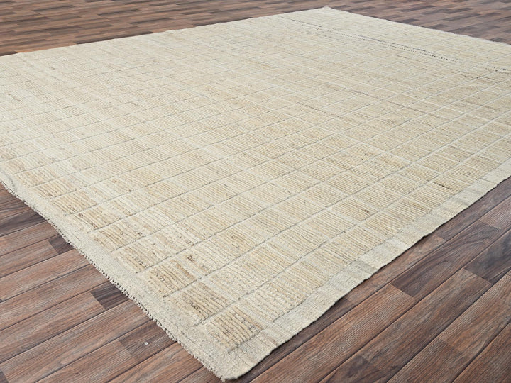 9'1" x 11'9" New Hand Knotted Ivory Wool Rectangle Oriental Rug - MOA1021426