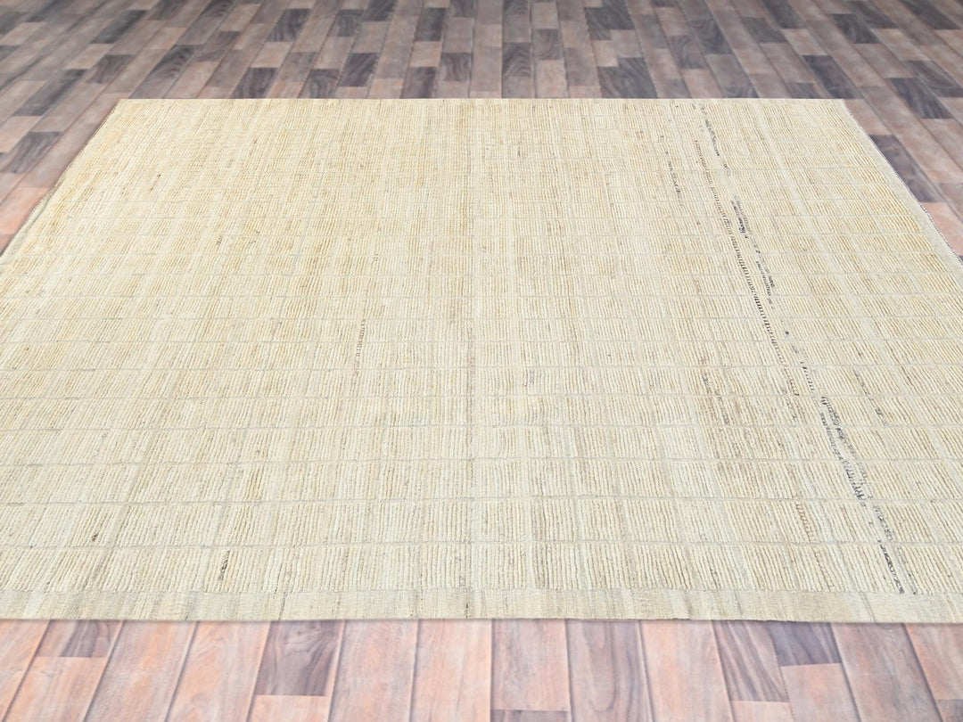 9'1" x 11'9" New Hand Knotted Ivory Wool Rectangle Oriental Rug - MOA1021426