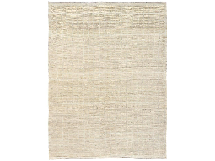 9'1" x 11'10" New Hand Knotted Ivory Wool Rectangle Oriental Rug - MOA1021431