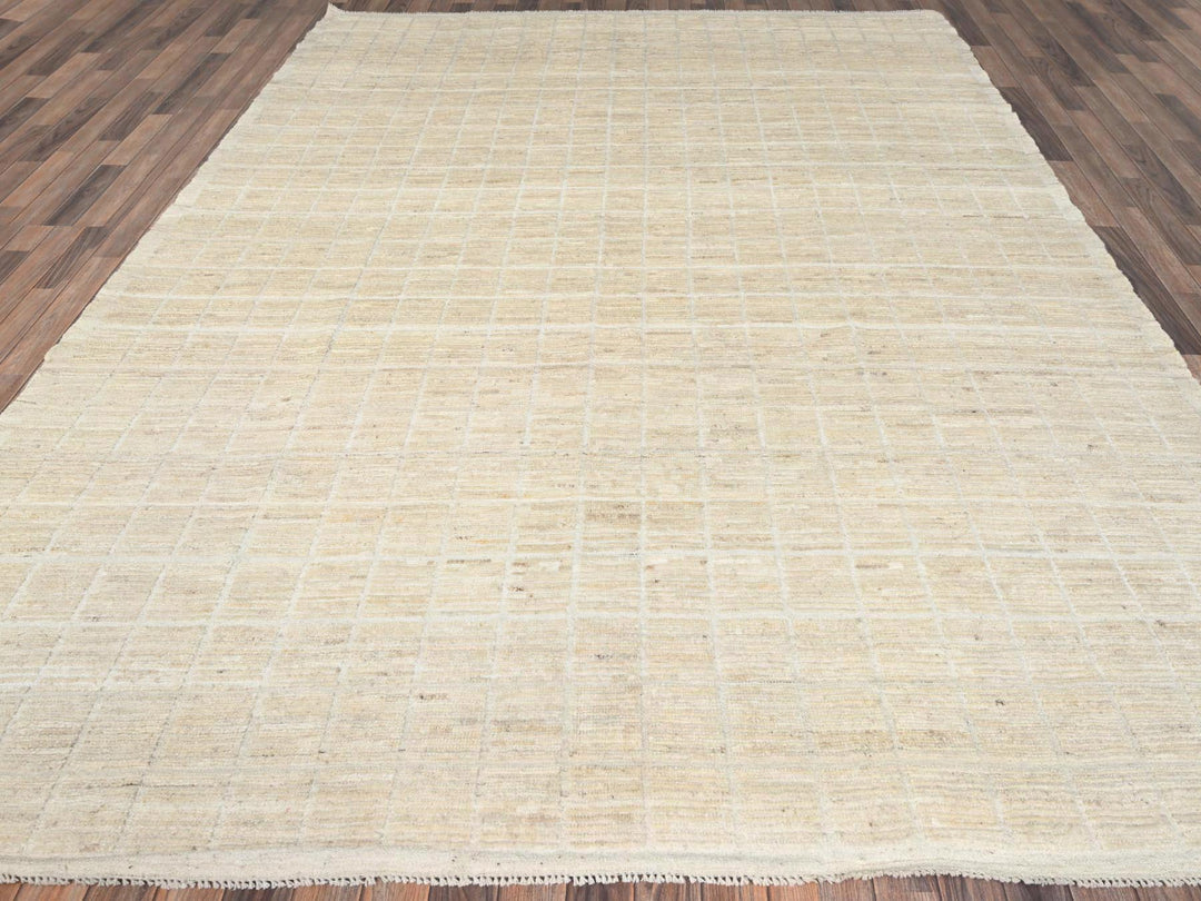 9'1" x 11'10" New Hand Knotted Ivory Wool Rectangle Oriental Rug - MOA1021431