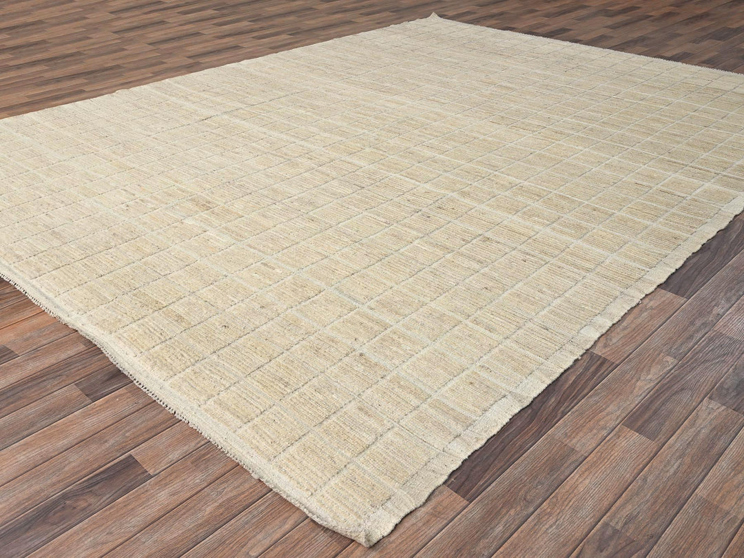 9'1" x 11'10" New Hand Knotted Ivory Wool Rectangle Oriental Rug - MOA1021431