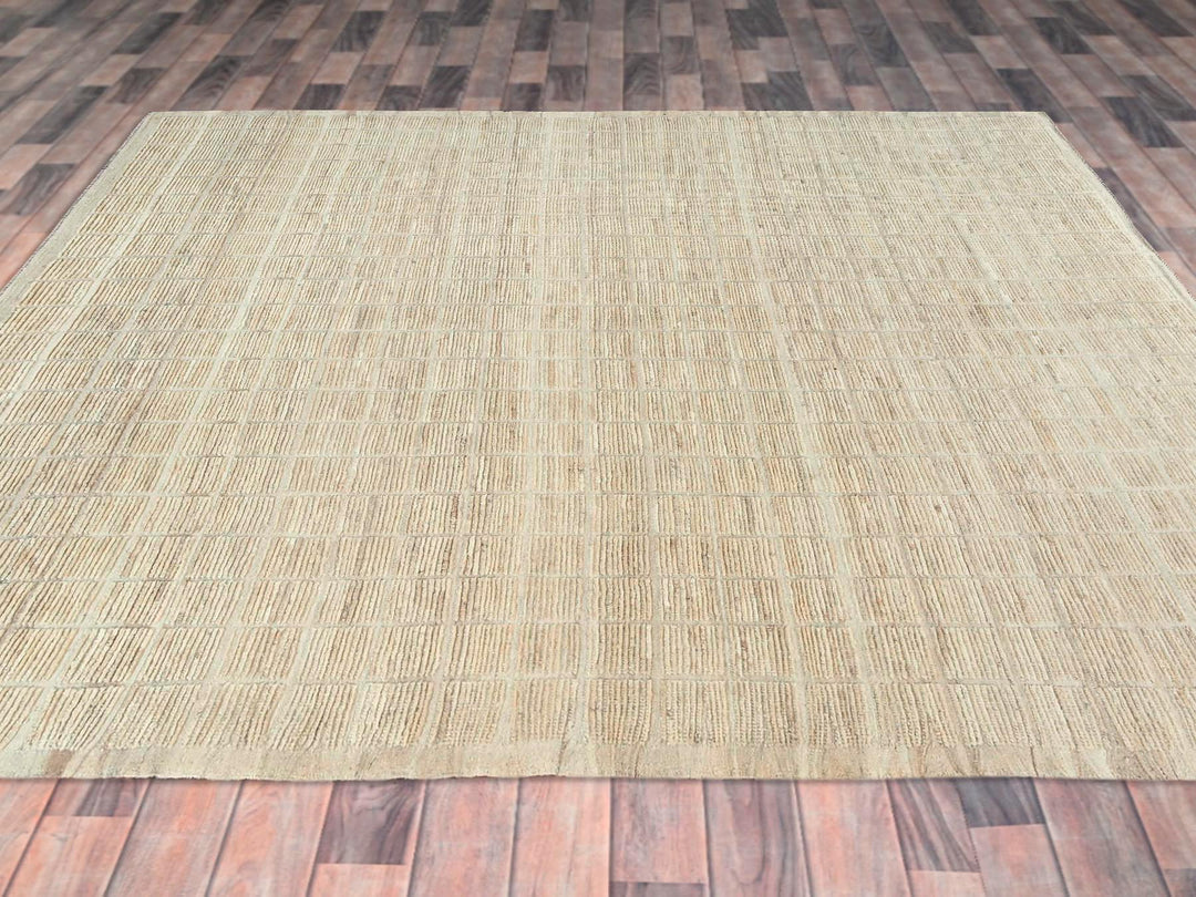 9'1" x 11'10" New Hand Knotted Ivory Wool Rectangle Oriental Rug - MOA1021431