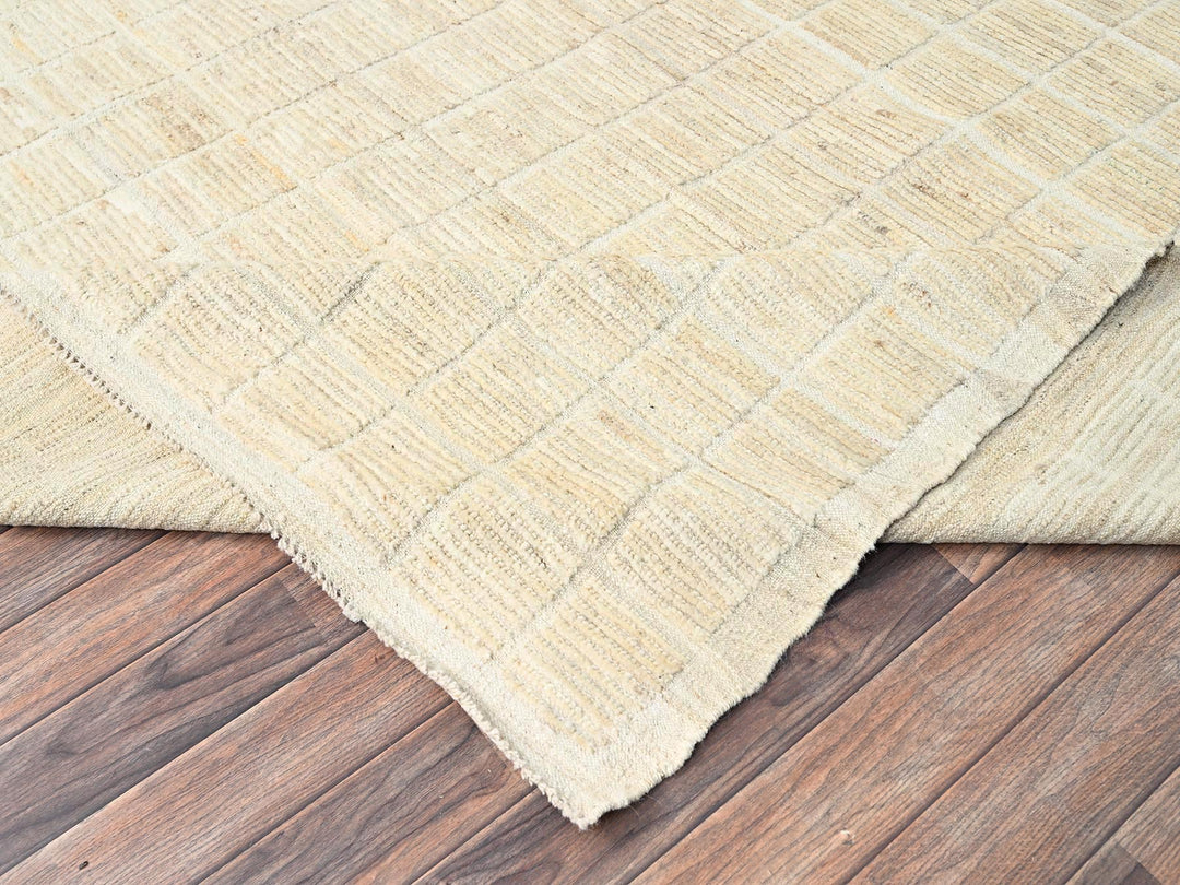 9'1" x 11'10" New Hand Knotted Ivory Wool Rectangle Oriental Rug - MOA1021431