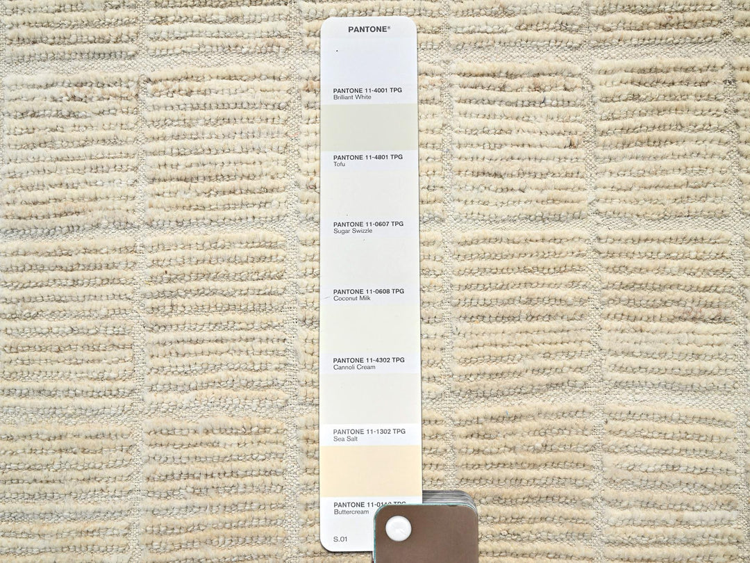 9'1" x 11'10" New Hand Knotted Ivory Wool Rectangle Oriental Rug - MOA1021431