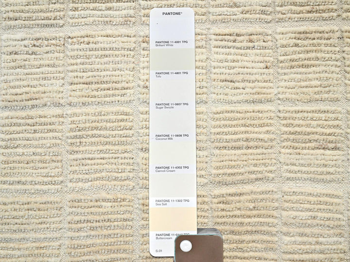 9'1" x 11'10" New Hand Knotted Ivory Wool Rectangle Oriental Rug - MOA1021431