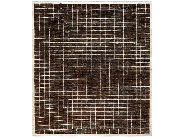 12'10" x 14'10" New Hand Knotted Brown Wool Rectangle Oriental Rug - MOA1021433