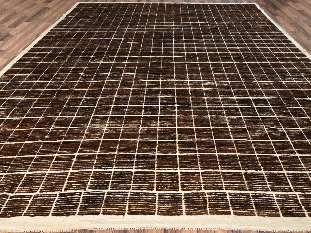 12'10" x 14'10" New Hand Knotted Brown Wool Rectangle Oriental Rug - MOA1021433