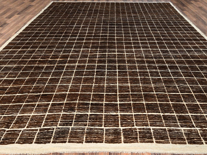 12'10" x 14'10" New Hand Knotted Brown Wool Rectangle Oriental Rug - MOA1021433