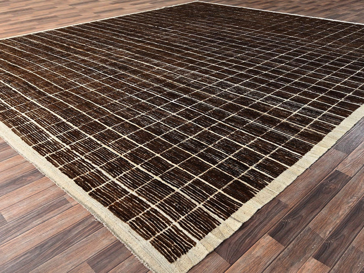 12'10" x 14'10" New Hand Knotted Brown Wool Rectangle Oriental Rug - MOA1021433