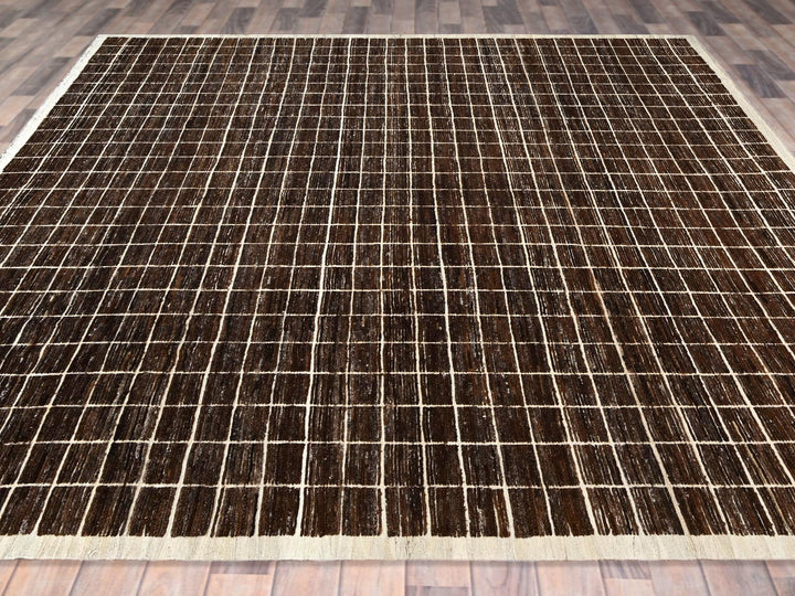 12'10" x 14'10" New Hand Knotted Brown Wool Rectangle Oriental Rug - MOA1021433