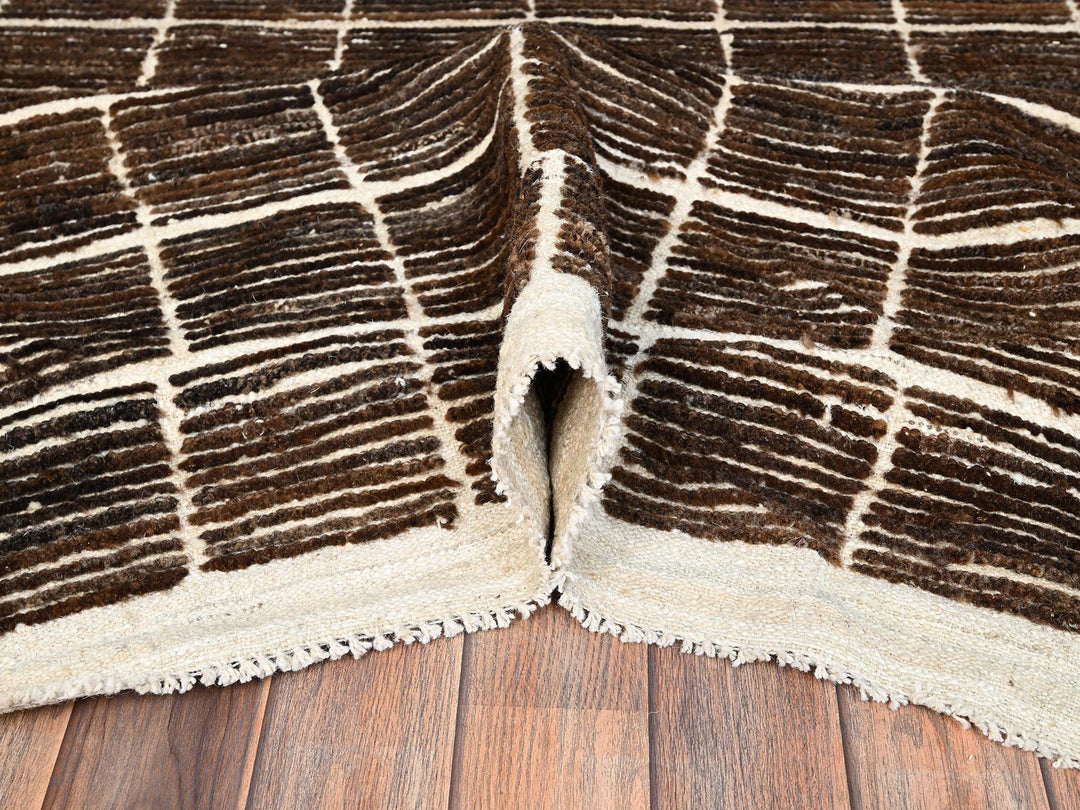 12'10" x 14'10" New Hand Knotted Brown Wool Rectangle Oriental Rug - MOA1021433