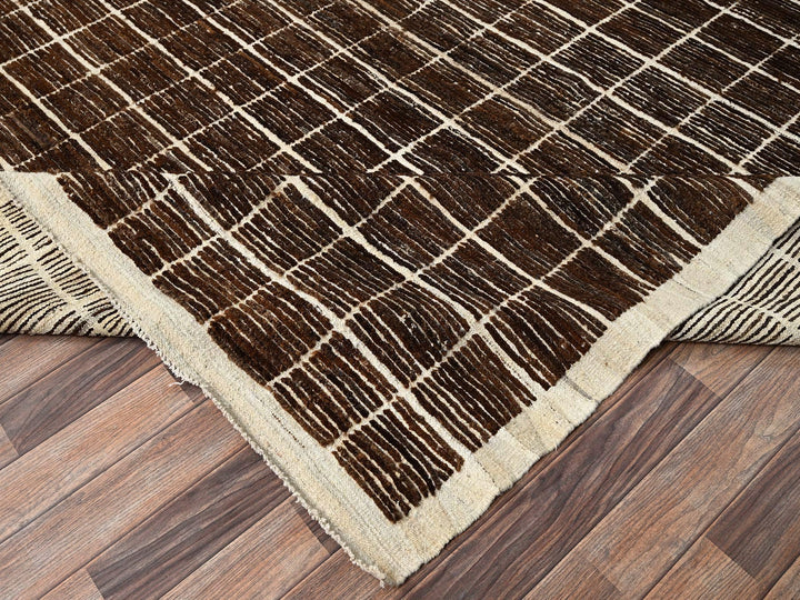 12'10" x 14'10" New Hand Knotted Brown Wool Rectangle Oriental Rug - MOA1021433