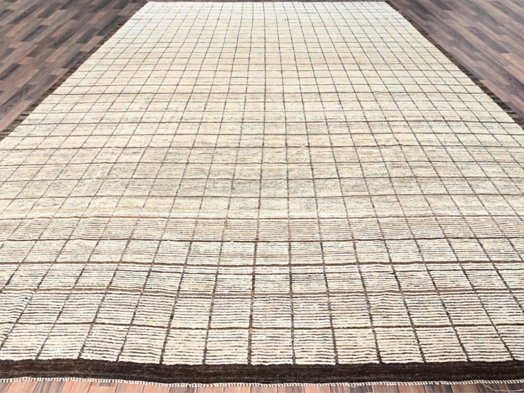 13'3" x 19'7" New Hand Knotted Ivory Wool Rectangle Oriental Rug - MOA1021434