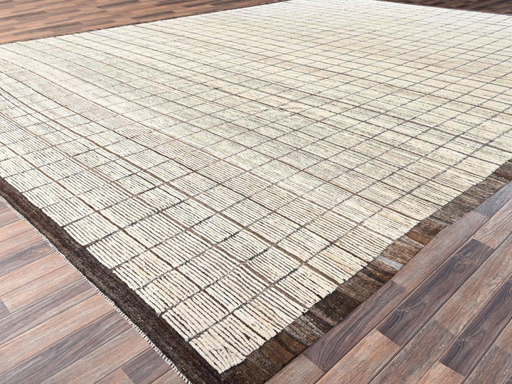 13'3" x 19'7" New Hand Knotted Ivory Wool Rectangle Oriental Rug - MOA1021434