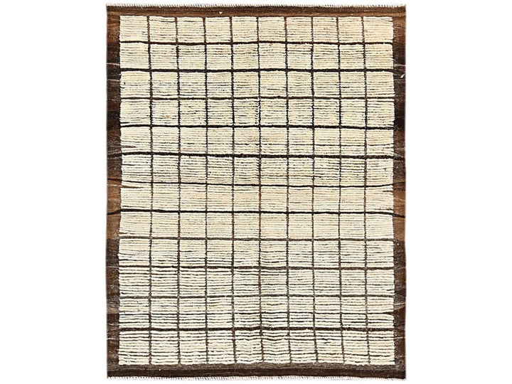 4'5" x 5'9" New Hand Knotted Ivory Wool Rectangle Oriental Rug - MOA1021440